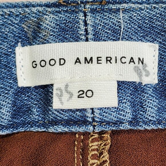 Good American Size 20 Two-Tone Denim & Brown Suede-Like Straight-Leg Jeans For W - Picture 5 of 8